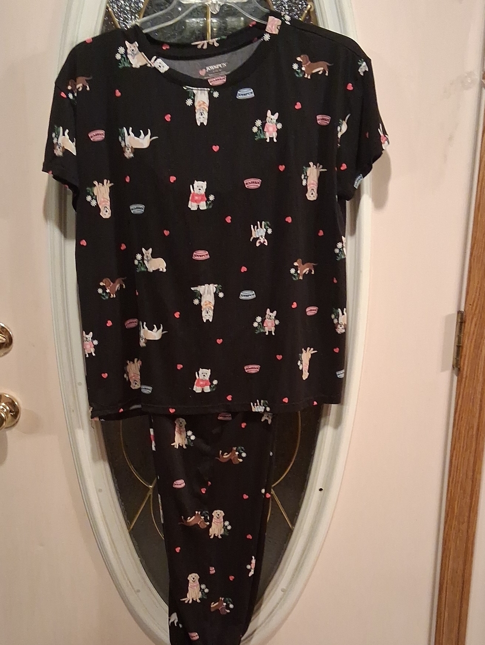 Black Dog Print Womens Pajama Set - Cozy Short Sleeve Top & Short Pants